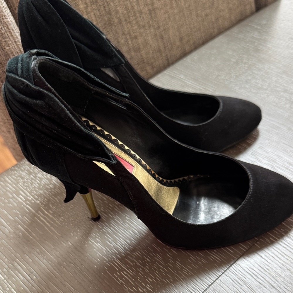 Betsey Johnson Black Suede Bow Accent Stiletto Heels
